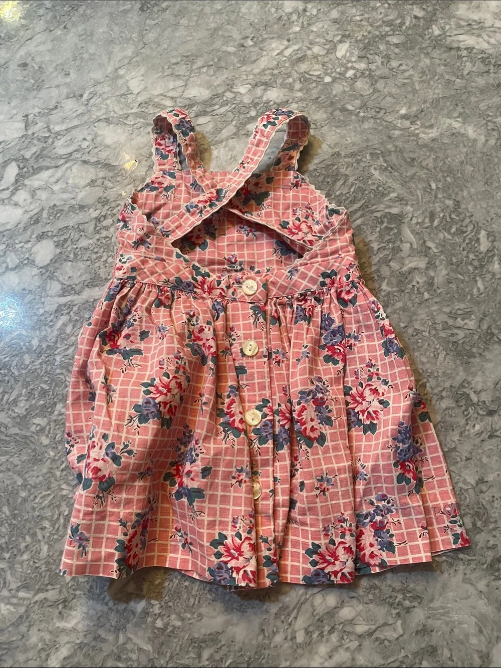 Ralph Lauren Pink and Blue Floral Grid Sundress with Crossback Straps